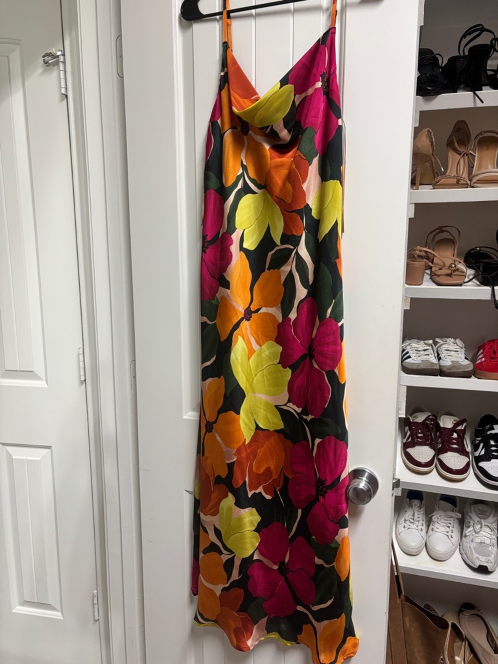 Miss Lola Floral Midi Slip Dress in Fuchsia, Orange & Lime